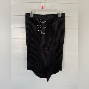 Black/White Pinstripe Lip Service Fishtail Kick-Pleat Skirt